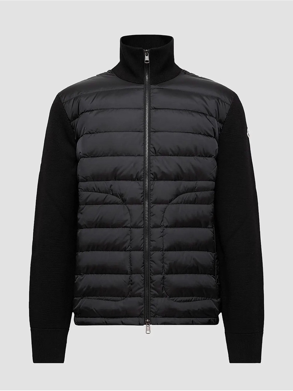 Moncler Black Quilted Puffer Jacket with Knit Sleeves